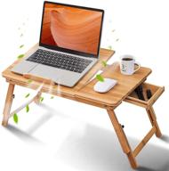 📚 edusoho bamboo laptop bed tray desk - adjustable lap desk with storage drawer, cup holder & cooling fan for up to 15.6 inch laptops - ideal laptop stand for bed logo