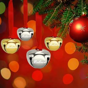 img 2 attached to 🔔 Shimmering 1.5 Inch Believe Bell Ornament: Festive Sleigh Bells with Red Ribbon for Holiday Tree Decoration (Silver, Gold, 12 Pieces)