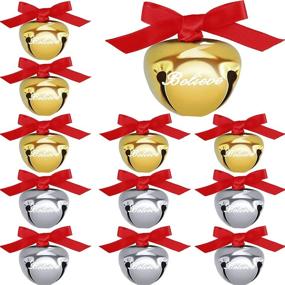 img 4 attached to 🔔 Shimmering 1.5 Inch Believe Bell Ornament: Festive Sleigh Bells with Red Ribbon for Holiday Tree Decoration (Silver, Gold, 12 Pieces)