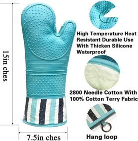 img 2 attached to Heat Resistant Silicone Oven Mitts - 550 Degree, Red LMLDETA Oven Hot Mitts (1 Pair) - Extra Long Professional Baking Gloves - Food Safe, Pot Holders for Cooking, Grilling, Kitchen (Blue Mittens)