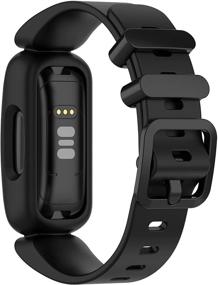 img 1 attached to Ремешки, совместимые с Fitbit Ace 3 для детей, красочные силиконовые ремешки для часов, аксессуары, сменные браслеты для Ace 3 для мальчиков и девочек (черный и усилитель