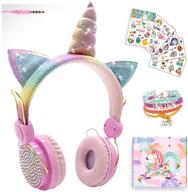 🎧 kids game headset with cat ear design, pink unicorn wired headphones for boys and girls, over ear children headset with mic - suitable for tablet, laptop, pc - ideal for school, birthdays, and christmas gifts logo