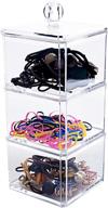 girls' hair accessories organizer: blvryvio bathroom containers for headbands, bows, hair ties, hair tools, scrunchies, cotton swabs - clear 3 stackable acrylic holder with lids for efficient organization logo