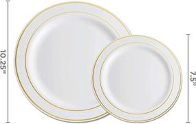 img 2 attached to 🍽️ 100 Piece Plastic Party Plates White Gold Rim - Premium Heavy Duty Dinner & Dessert Wedding Plates Set