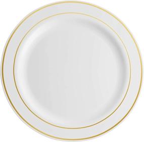 img 3 attached to 🍽️ 100 Piece Plastic Party Plates White Gold Rim - Premium Heavy Duty Dinner & Dessert Wedding Plates Set