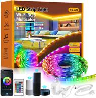 🌈 romall smart rgb led strip lights - 16.4ft wifi light strips with app control, 16 million colors for bedroom, kitchen, dorm room, bar - compatible with alexa and google assistant логотип