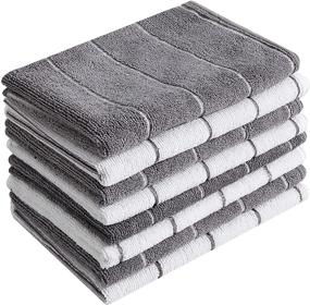 img 4 attached to 🧽 Super Absorbent Microfiber Kitchen Towels - Soft, Solid Color Dish Towels, 8 Pack (Grey and White Stripe Design), 26 x 18 Inch