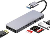 💻 адаптер usb to hdmi - 5-в-1 usb-хаб с конвертером usb 3.0 to hdmi 1080p для пк и ноутбуков - включает 2 порта usb 2.0, считыватель sd/micro sd карточек - совместим с windows 7/8/8.1/10 [не поддерживает mac, chrome, linux] логотип