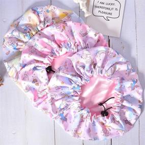 img 3 attached to 🦄 Adjustable Satin Unicorn Bonnet Sleeping Cap - Soft Silk Pink Night Hat for Natural Hair - Kids, Teens, Toddler, Child, Baby - Reversible Double Layer