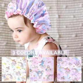 img 2 attached to 🦄 Adjustable Satin Unicorn Bonnet Sleeping Cap - Soft Silk Pink Night Hat for Natural Hair - Kids, Teens, Toddler, Child, Baby - Reversible Double Layer