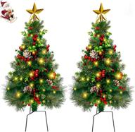 🎄 2.7ft outdoor christmas tree pre-lit pathway christmas trees | small artificial xmas tree with lights | battery operated 8mode | porch, yard, outdoor, grave ornaments логотип