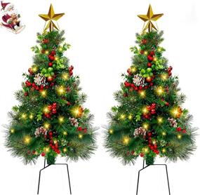 img 4 attached to 🎄 2.7FT Outdoor Christmas Tree Pre-Lit Pathway Christmas Trees | Small Artificial Xmas Tree with Lights | Battery Operated 8Mode | Porch, Yard, Outdoor, Grave Ornaments