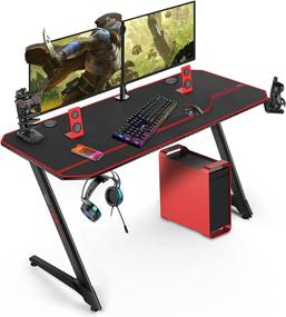 img 4 attached to 55-Inch WDT Racing-Style Gaming Desk: Large Z-Shaped PC Computer Table for Gamers in Black