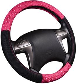 img 1 attached to 🚗 CAR PASS Delray Lace and Spacer Mesh Steering Wheel Covers for Women - Ultimate Style for Vehicles and SUVs in Rose Red