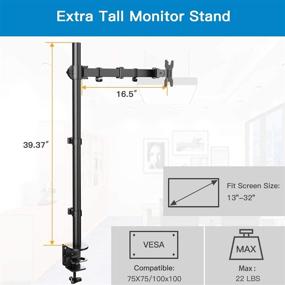img 3 attached to 🖥️ Одиночная стойка для монитора HUANUO - 39-дюймовое дополнительно высокое полностью регулируемое крепление на стол с креплением на зажим / громметную базу, артикулирующее плечо для компьютерного экрана от 13 до 32 дюймов, выдерживает до 22 фунтов