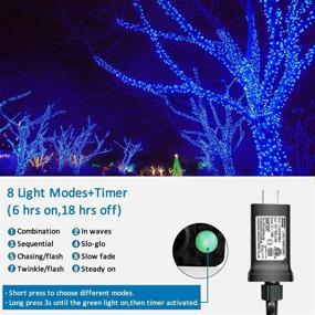 img 3 attached to 🎄 YEGUO 200 LED Christmas Lights Outdoor Waterproof, Blue Christmas Tree Lights for Indoor Decor, 8 Modes 66ft Green Wire Twinkle String Lights, Plug-in Xmas Holiday Lighting