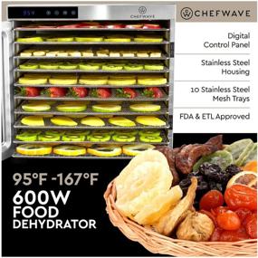 img 1 attached to ChefWave 10 Tray Stainless Steel Food Dehydrator - Digital Temperature Control, Timer, 3 Teflon Sheets, 2 Mesh Sheets, Drip Tray - Dried Fruit, Jerky, Herbs – Recipe Book Included