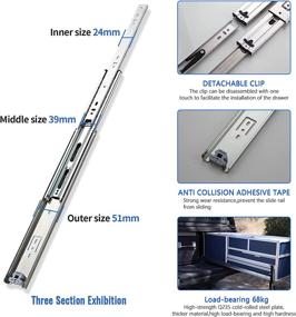 img 2 attached to 💪 AOLISHENG Heavy Duty 24 Inch Drawer Slides - Full Extension, Ball Bearing Cabinet Telescoping Sliding Rails for Tool Box, Runners Tracks with Glides, 150 lb Load Capacity - Side Mount, 1 Pair