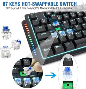 img 3 attached to 🎮 E-YOOSO TKL Mechanical Gaming Keyboard: 87 Keys Blue Switches, Blue Backlit & RGB LED Sidelight, Water-Resistant - Perfect for PC, MAC, PS4 Gamers