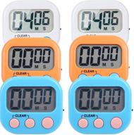 ⏲️ multicolored small digital kitchen timer - 6 pack with magnetic back, on/off switch, minute/second count up & countdown logo