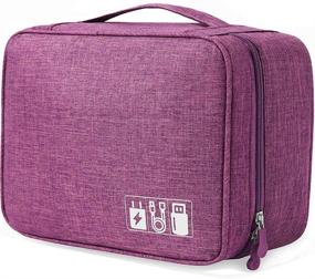 img 4 attached to 💧 Waterproof Electronics Travel Organizer Storage Bag Carrying Case - Cable Organizer Accessories Cases for iPad Mini, Phone Chargers, Cables, Adapter, Flash Hard Drive, USB and More – Purple