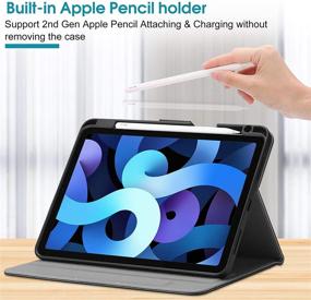 img 2 attached to Чехол ProCase для iPad Air 4 - кожаная обложка с поддержкой зарядки Apple Pencil 2 и держателем - черный.