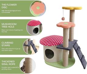 img 3 attached to SENNAUX Cute Cat Tree with Sisal Scratching Post, Cat Climbing Activity Flower Tower Pet Playground for Cats, Kittens and Pets - 4 Layers, 35 Inches High