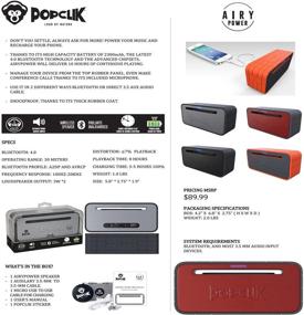 img 3 attached to 🔊 Портативная акустическая система PopClik Airypower: Bluetooth 4.0, встроенное зарядное устройство, мощные басы, дальность 100 футов, до 10 часов воспроизведения – серебристо-серый и черный.