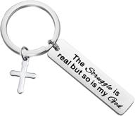 🏼 cenwa funny christian gift keychain - the struggle is real, but so is god keychain | jesus cross keychain faith gift | religious jewelry logo