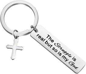 img 4 attached to 🏼 CENWA Funny Christian Gift Keychain - The Struggle is Real, But So is God Keychain | Jesus Cross Keychain Faith Gift | Religious Jewelry