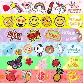 img 3 attached to 🌈 HeyaZea 55pcs Embroidered Iron On Patches - Cute Appliques for Clothes, Jackets, Hats, Backpacks, and Jeans; Kids Boys Girls; Rainbows, Unicorns, Dinosaurs, Roses, Hearts, Butterfly, Animals