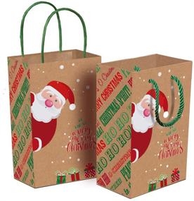 img 1 attached to 🎁 Festive Kraft Christmas Gift Bags with Handles - Xmas Tree, Snowman, and Santa Prints, Ideal for Present Wrapping, Goody Bags for School Parties and Classrooms, 16 Pack