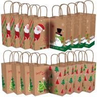 🎁 festive kraft christmas gift bags with handles - xmas tree, snowman, and santa prints, ideal for present wrapping, goody bags for school parties and classrooms, 16 pack logo