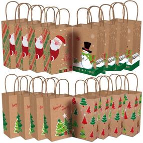 img 4 attached to 🎁 Festive Kraft Christmas Gift Bags with Handles - Xmas Tree, Snowman, and Santa Prints, Ideal for Present Wrapping, Goody Bags for School Parties and Classrooms, 16 Pack