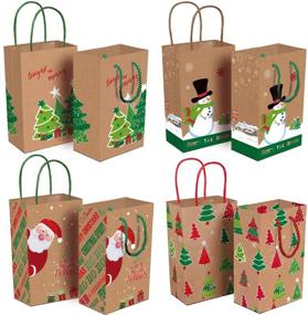 img 3 attached to 🎁 Festive Kraft Christmas Gift Bags with Handles - Xmas Tree, Snowman, and Santa Prints, Ideal for Present Wrapping, Goody Bags for School Parties and Classrooms, 16 Pack