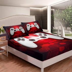 img 1 attached to 🎮 Modern Gamepad Sheet Set: Red & White Video Gamer Bedsheet for Boys & Girls - Full Size, Deep Pockets, Novelty Game Controller Design