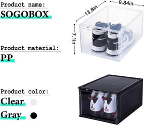 img 3 attached to 👠 SOGOBOX Drop Front Shoe Box Set - Set of 8, Foldable Stackable Plastic Shoe Box - Shoe Box Storage Containers and Organizer for Women/Men - Fit up to US Size 12 Shoes (13.8”x 9.84”x 7.1”) - With Lids Included