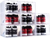 👠 sogobox drop front shoe box set - set of 8, foldable stackable plastic shoe box - shoe box storage containers and organizer for women/men - fit up to us size 12 shoes (13.8”x 9.84”x 7.1”) - with lids included логотип