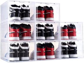 img 4 attached to 👠 SOGOBOX Drop Front Shoe Box Set - Set of 8, Foldable Stackable Plastic Shoe Box - Shoe Box Storage Containers and Organizer for Women/Men - Fit up to US Size 12 Shoes (13.8”x 9.84”x 7.1”) - With Lids Included