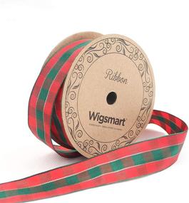 img 1 attached to Лента Wigsmart Plaid Ribbon - Рождественская лента 1.5 дюйма X 20 ярдов, бабинка с золотым окантовкой, грузинская тканевая лента для праздничных поделок и упаковки подарков (горячая красная и прямоугольник из ели)