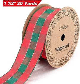 img 3 attached to Лента Wigsmart Plaid Ribbon - Рождественская лента 1.5 дюйма X 20 ярдов, бабинка с золотым окантовкой, грузинская тканевая лента для праздничных поделок и упаковки подарков (горячая красная и прямоугольник из ели)