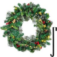 🎄 snow flocked 24” christmas wreath with pre-lit 50 led lights for front door - red berries, pine cones - battery operated логотип