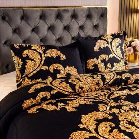 img 1 attached to 🌼 NTBED Black Yellow Flower Comforter Set Queen - European Style Luxury Chic Printed Bedding Quilt Sets with Golden Leaves in Microfiber (Black, Queen)