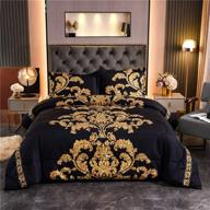 🌼 ntbed black yellow flower comforter set queen - european style luxury chic printed bedding quilt sets with golden leaves in microfiber (black, queen) logo