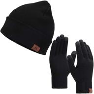 🧤 winter warm beanie hat and touchscreen gloves set: soft skull cap and gloves set for men and women with knit fleece lining логотип