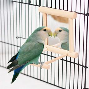 img 3 attached to HANZE Bird Mirror with Swing: A Fun 🐦 and Interactive Wooden Toy for Parrots, Macaws, Cockatoos, and More!