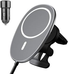 img 4 attached to Intoval Wireless Car Charger Mount for iPhone 12 Series and Other Phones, Magsafe Car Charger Replacement with Magnetic Magic Sticker (C1, Gray)