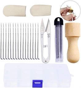 img 4 attached to 🧶 lmzay Needle Felting Kit with Wood Handle, Scissors, and Finger Cots - 22 Pcs Felt Stitch Punch Tool for Starter