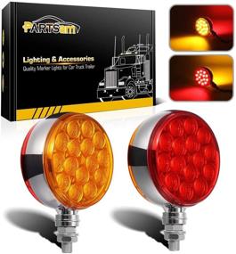 img 4 attached to Partsam 2pc 3-inch Round Double Face Red/Amber 30 LED Pedestal Fender Lights Turn Signal Chrome Miro-reflex Sealed Replacement for Kenworth, Peterbilt, Freightliner, Western Star Trucks, and Semi Trailers