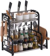 🌶️ dusasa 2-tier spice rack organizer with hooks - ideal countertop storage shelf for large/small jars, bottles, and condiments logo